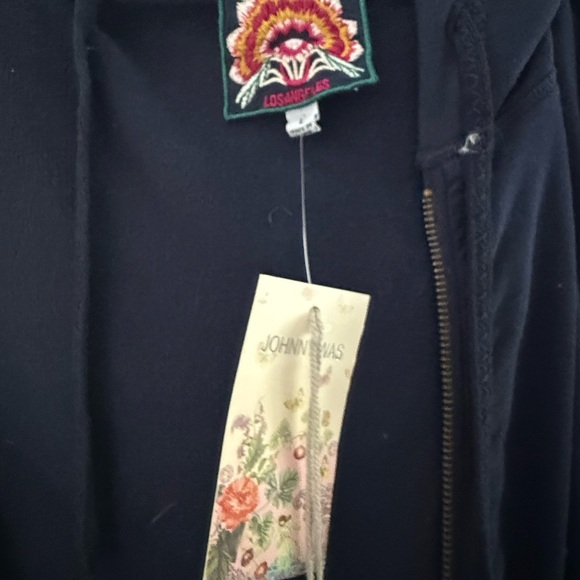 Johnny Was Navy Bomber Jacket with Embroidered Peacock - Picture 4 of 10